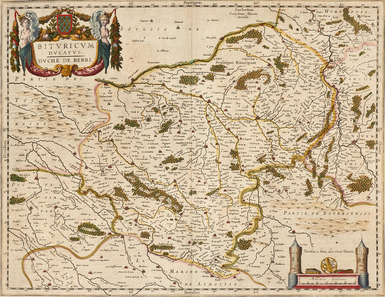 BLAEU, Bituricum Ducatis. Duche de Berri, ca 1640.