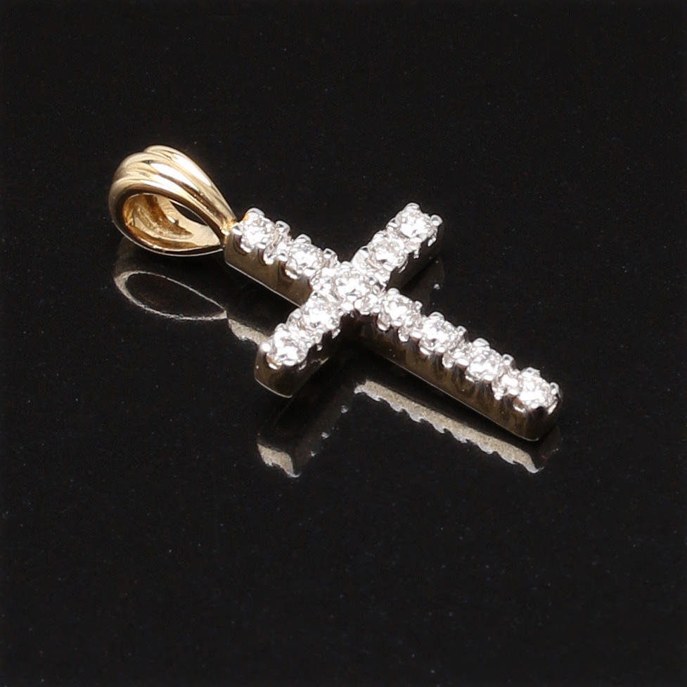 KORSHÄNGE i 18 K gult guld med diamanter 0,10 ct.