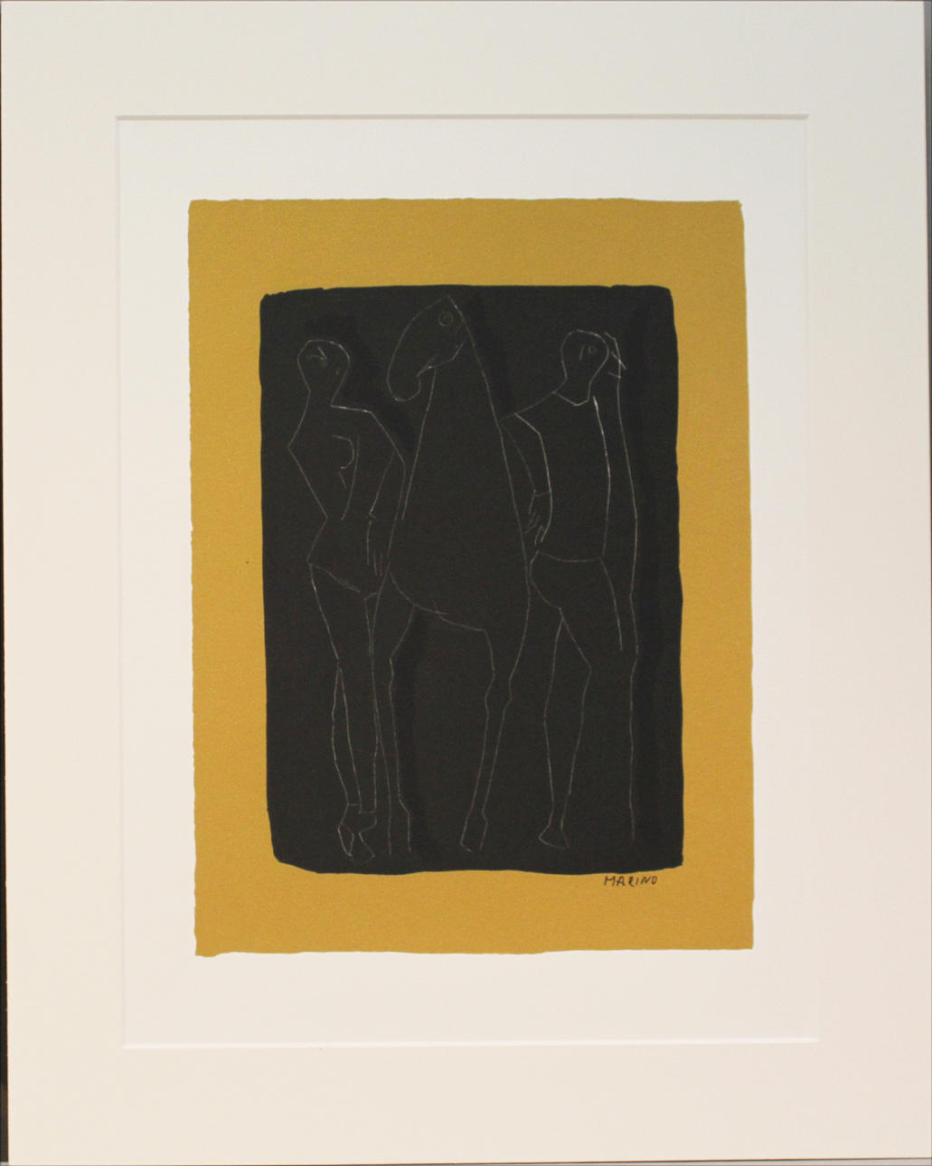 MARINO MARINI. Häst och människor. Färglitografi. Signerad i trycket, daterad a tergo 1959.