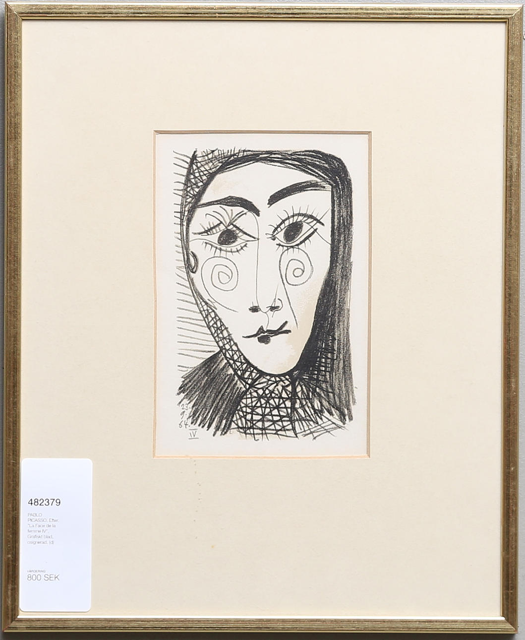 PABLO PICASSO. EFTER. "La Face de la femme IV". Grafiskt blad, osignerad.