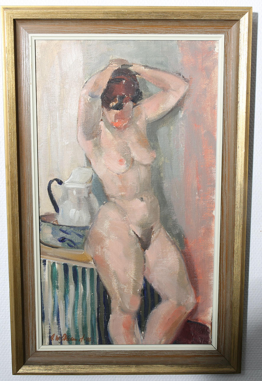 OIDENTIFIERAD KONSTNÄR. Olja på duk, Kvinnostudie, signerad A W Eklund, daterad -46.