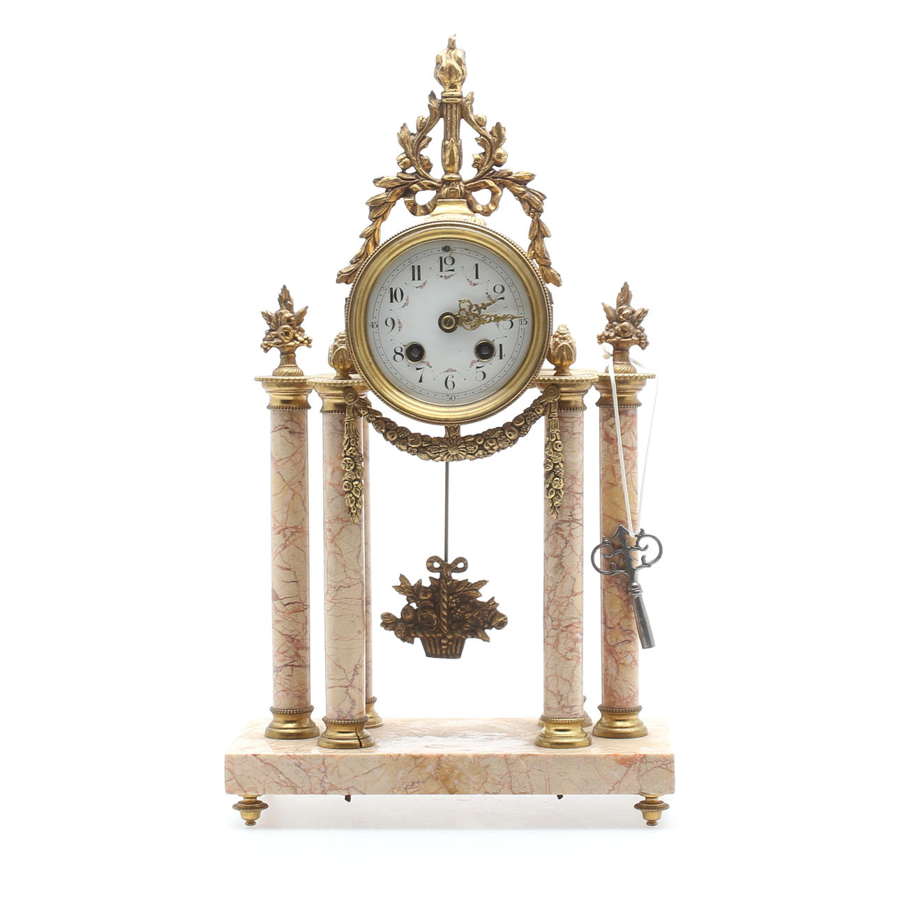 BORDSPENDYL, mässing/metall samt marmor, sent 1900-tal.