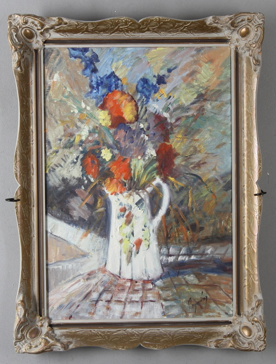 KARL EVERT GRYNNING. blomsterstilleben, olja på duk, signerad.