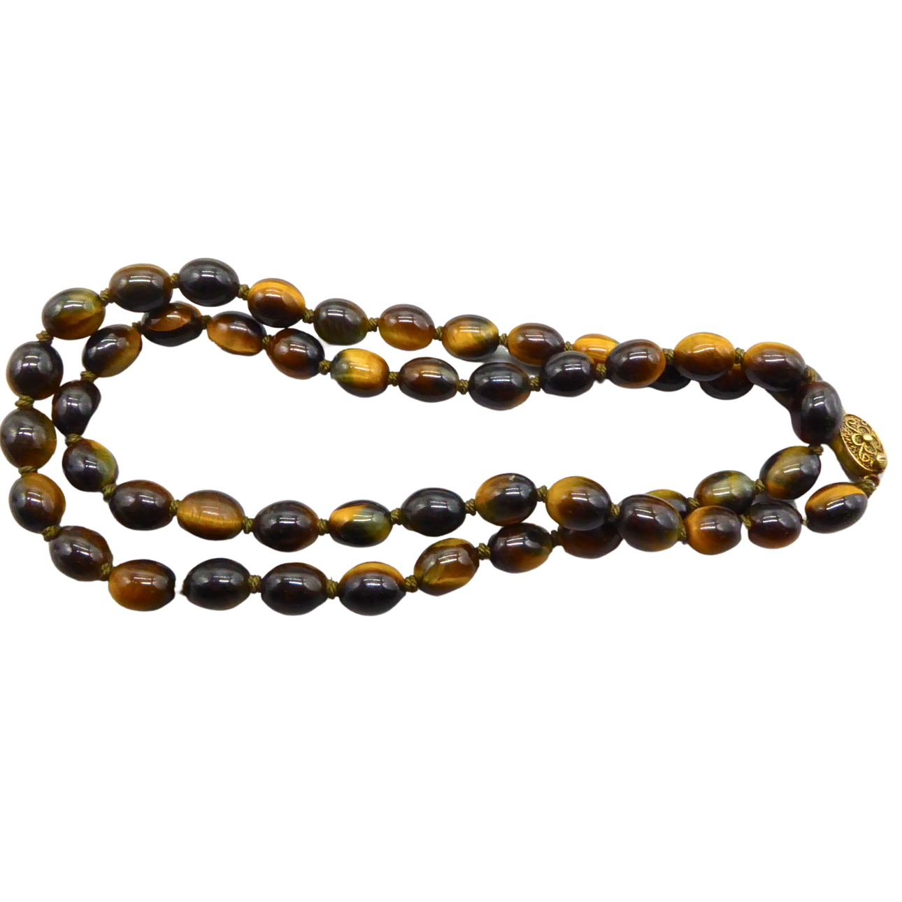 TIGER EYE NECKLACE WITH 925 SILVER CLASP.