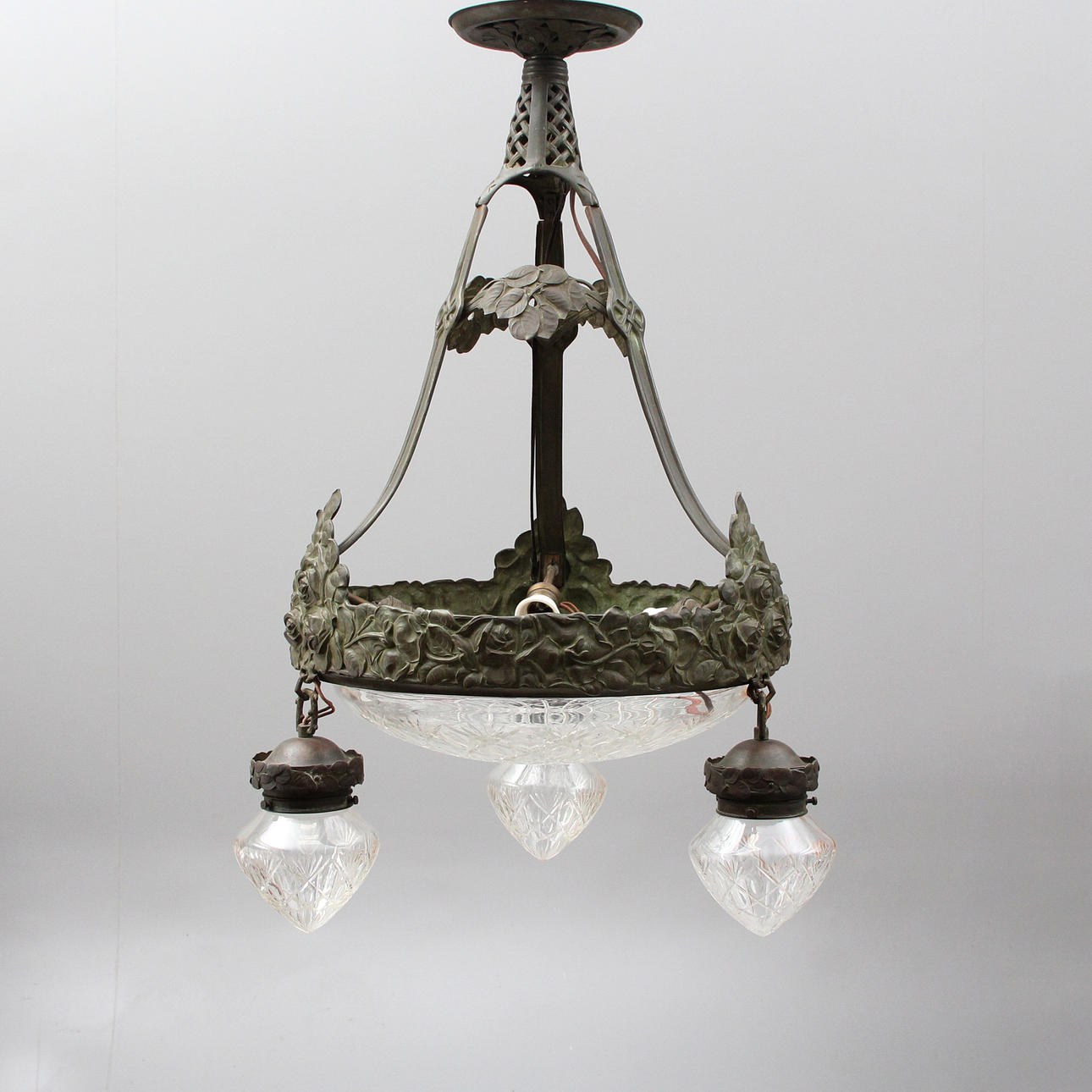 A bronze/glass ceiling lamp, probably Böhlmarks.