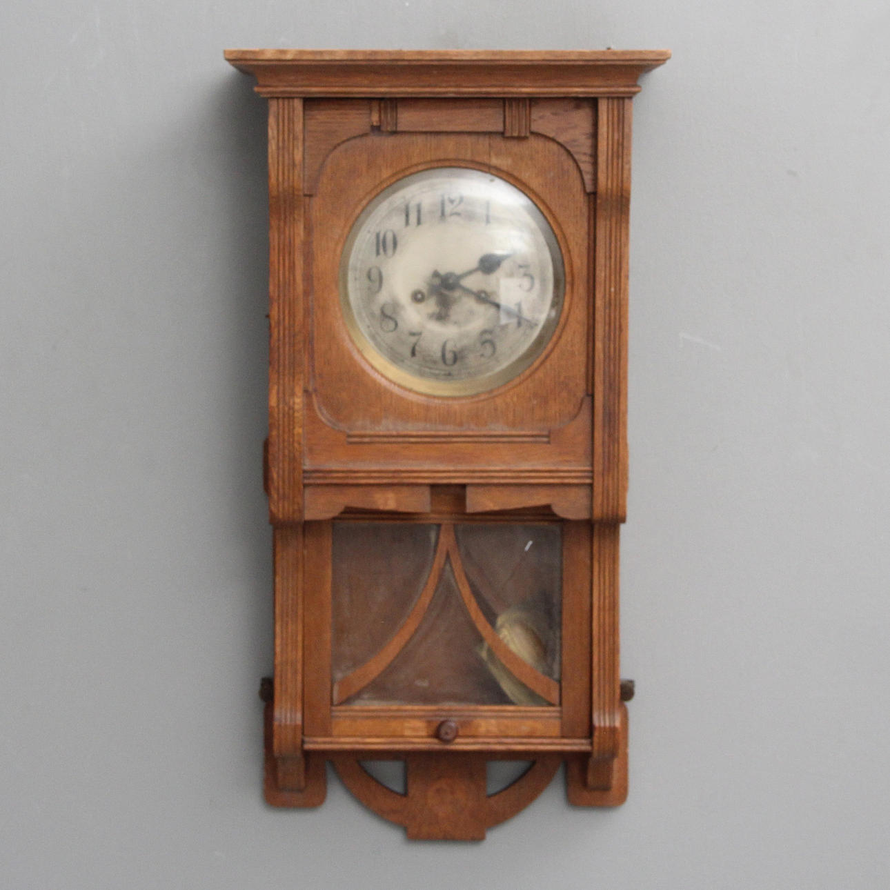 WALL CLOCK, oak case.