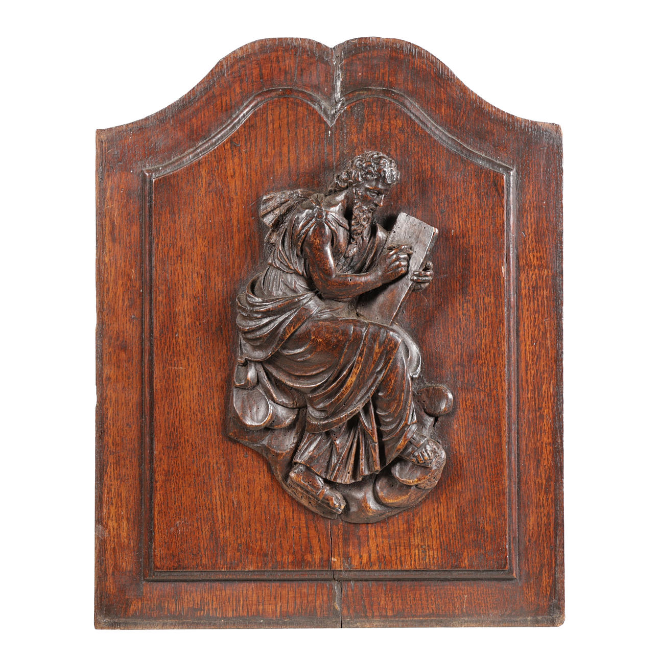 A 17TH CENTURY CARVED OAK PANEL DEPICTING AN APOSTLE, PROBABLY FRENCH ...
