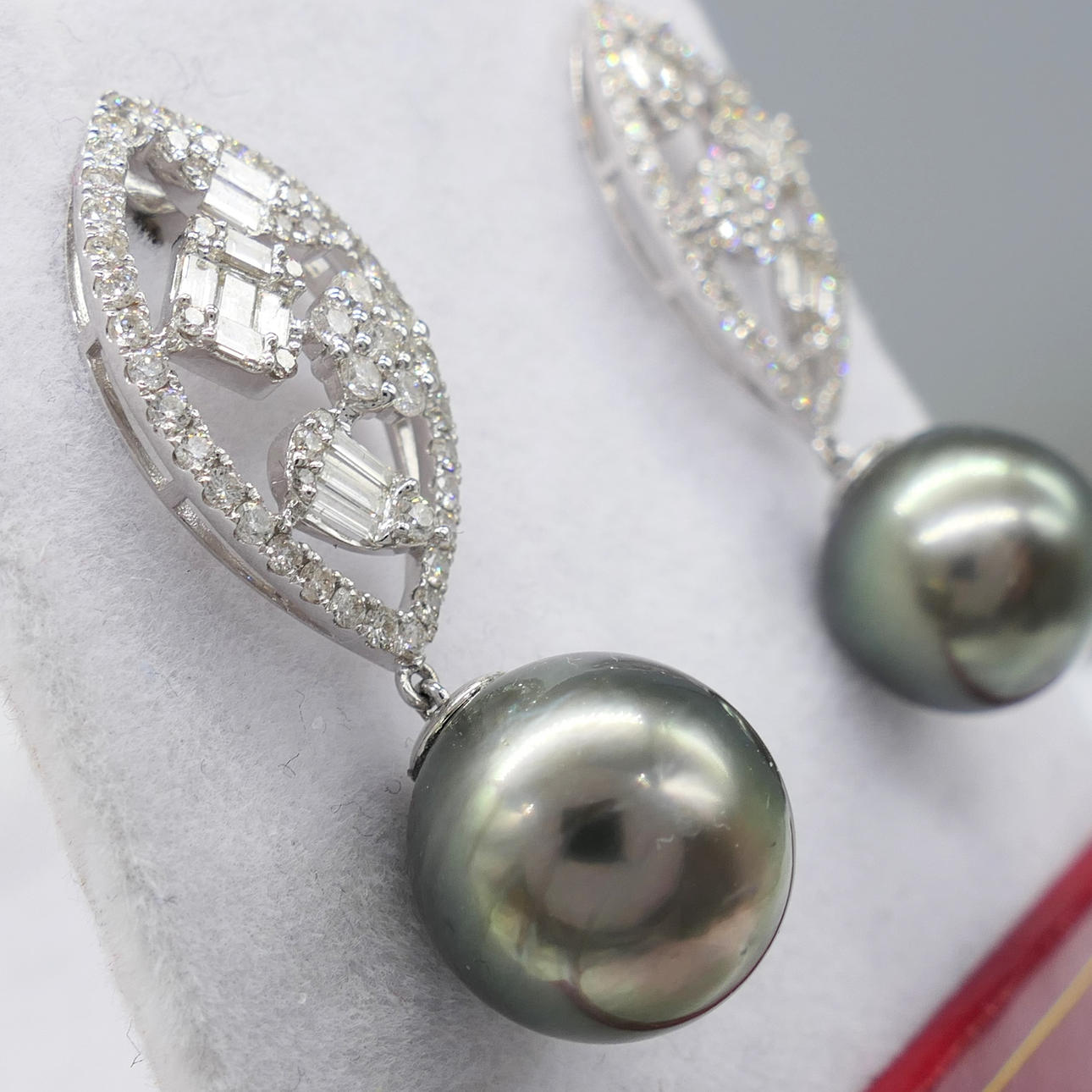 TAHITIAN PEARL & DIAMOND drop earrings.