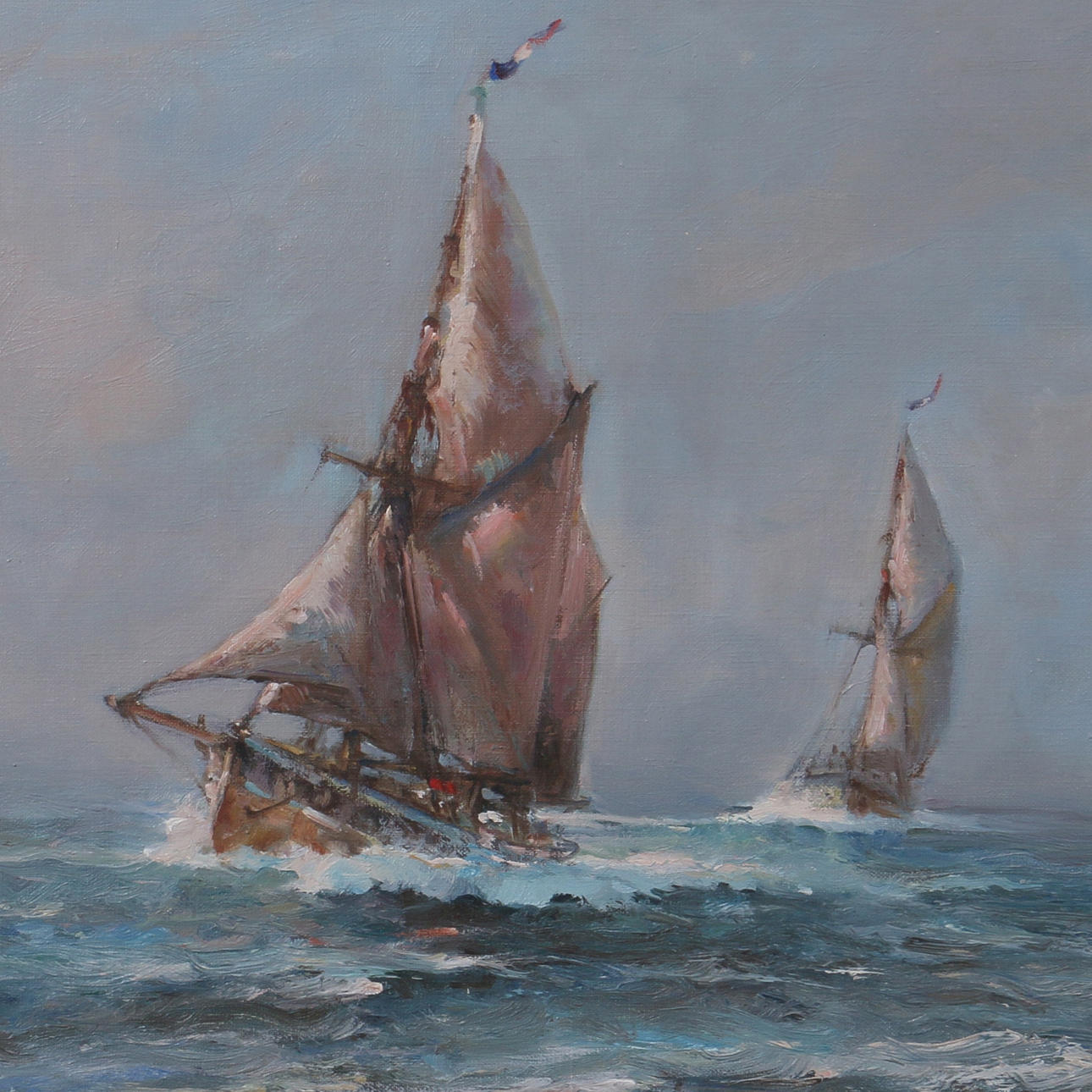 EINER PLOUG. Olja på duk, segelbåt til havs, signerad.