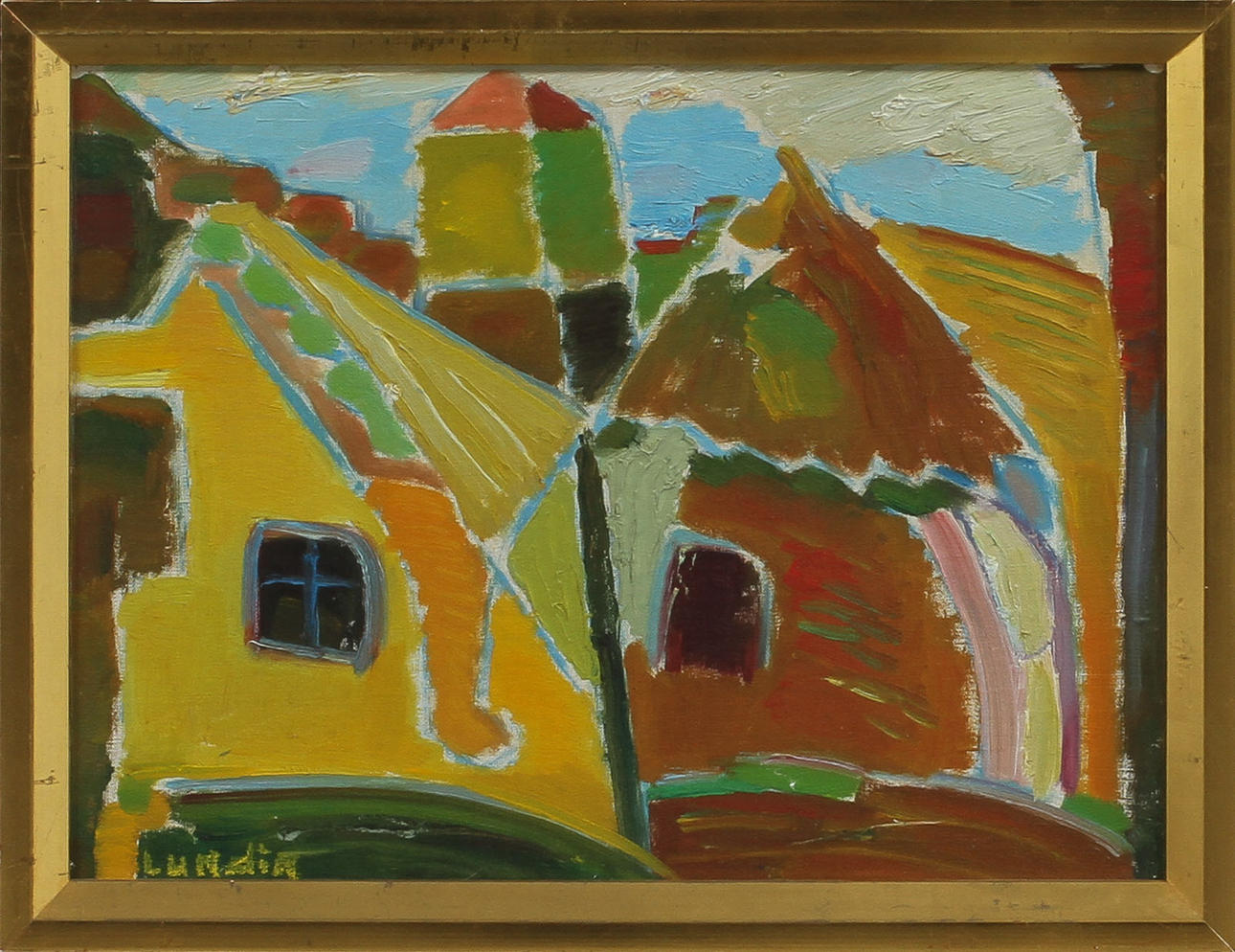 ALVAR LUNDIN. Husgavlar, olja på pannå, sign.