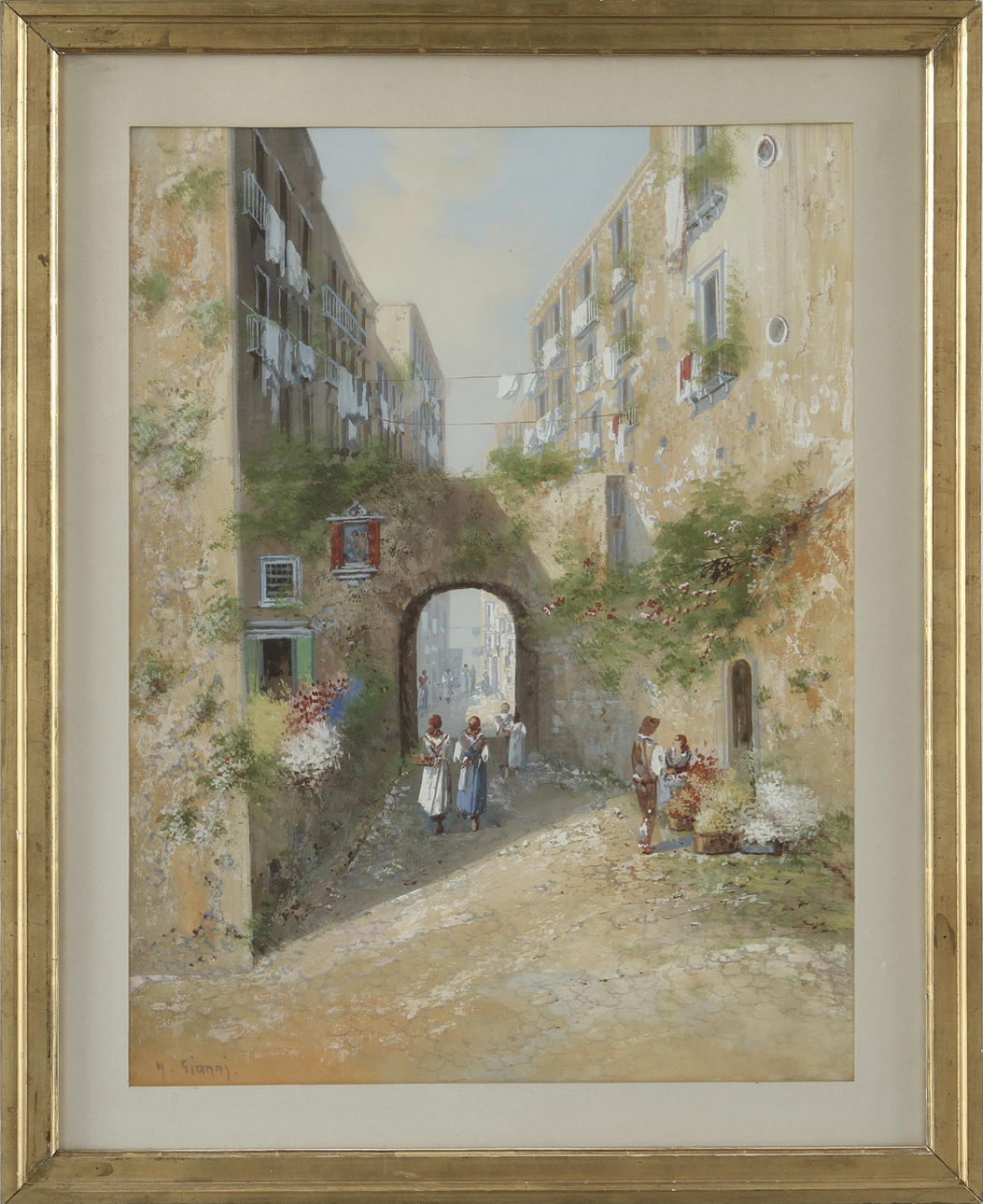 OKÄND KONSTNÄR. Blandteknik, sign M Gianni. Sydeuropeiskt motiv.