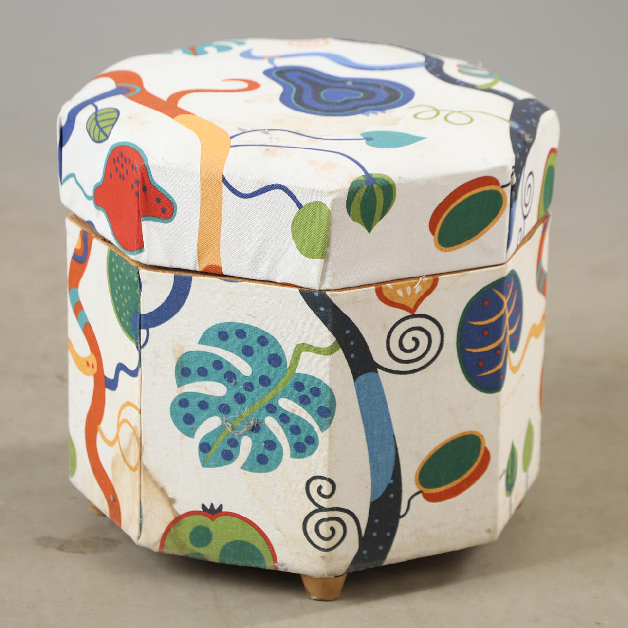 A textile upholstered sewing stool, first half of the 20th century ...