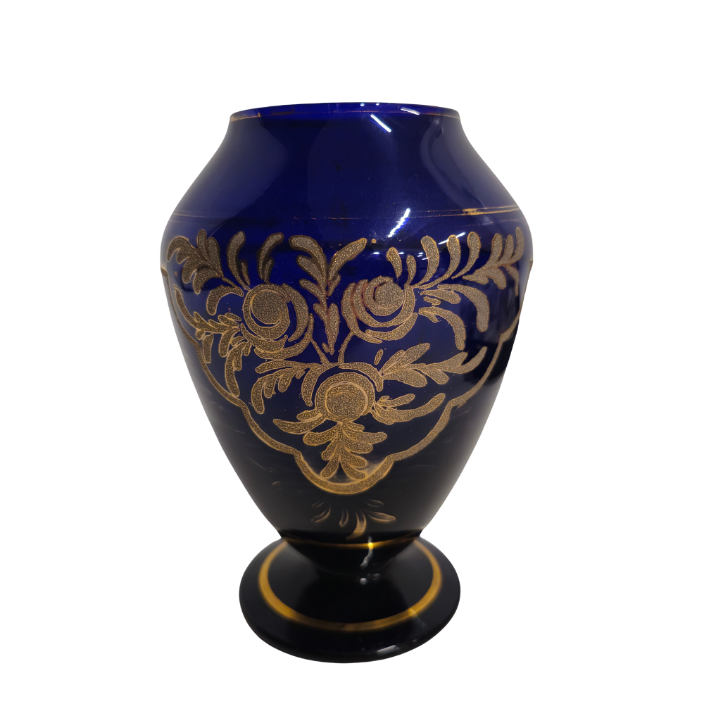 SMALL “BLEU ROI” VASE WITH NEOCLASSIC ACID ENGRAVING.