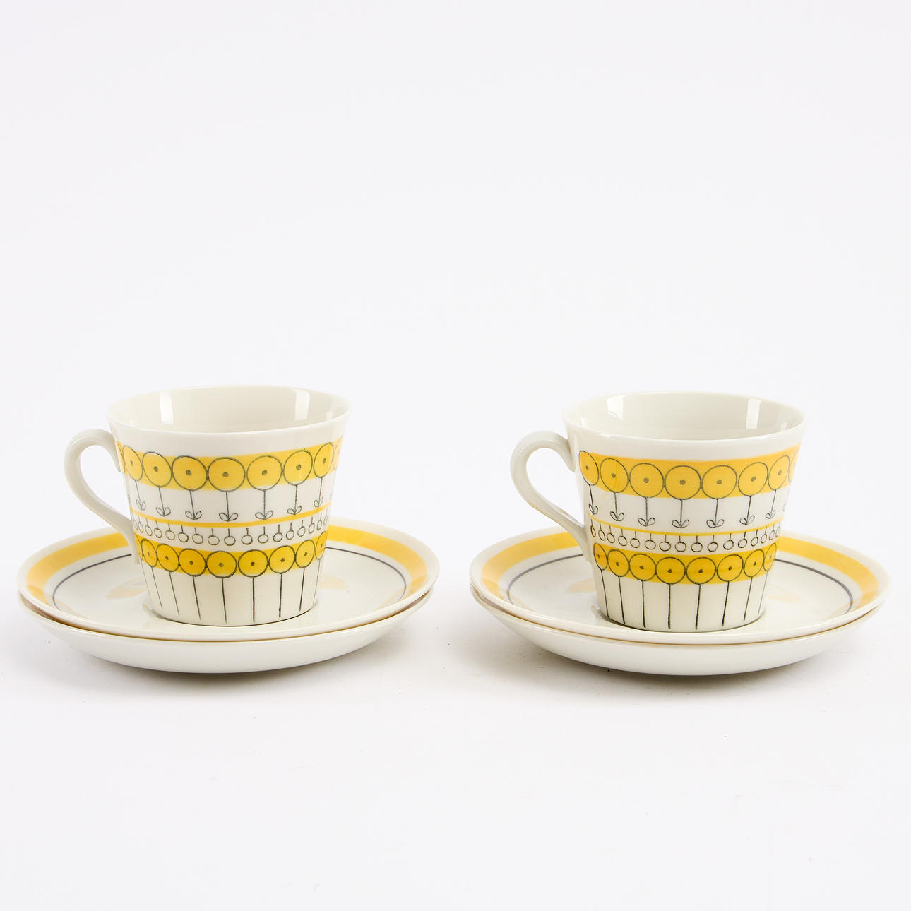 BERIT TERNELL. Teacups a pair with saucers “Furuvik”, Upsala-Ekeby.