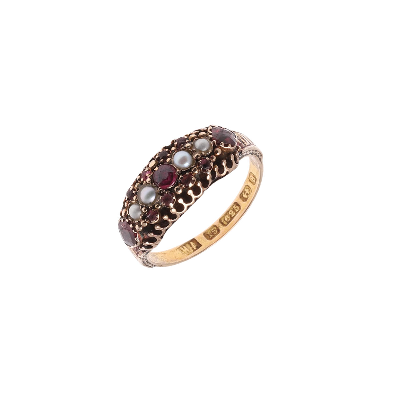 A VICTORIAN RUBY AND PEARL RING.