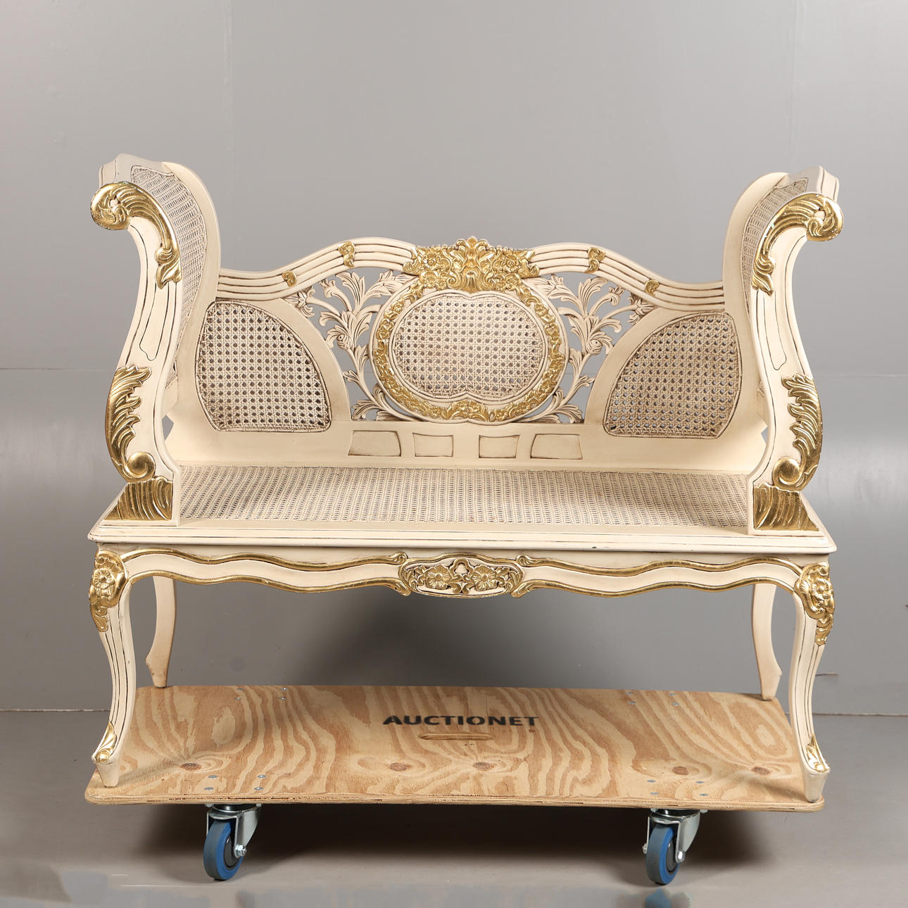 A FRENCH ROCOCO STYLE PAINTED & CANE CHAISE LONGUE. Furniture - Sofas ...