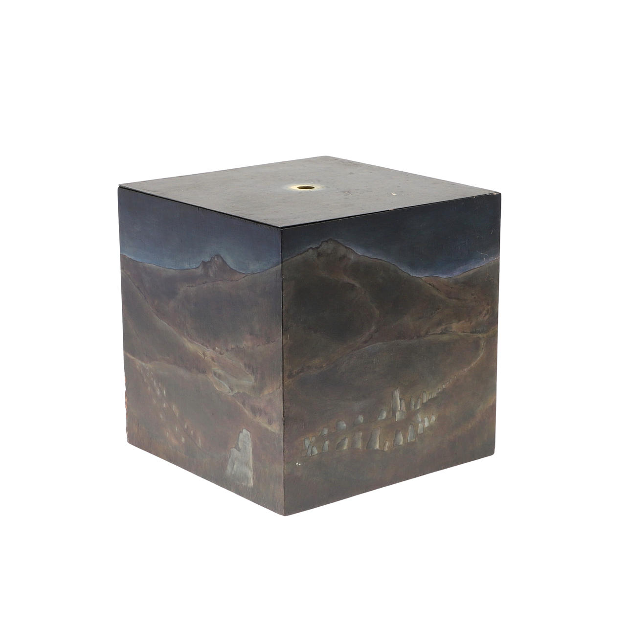 SARAH GREENGRASS (CONTEMPORARY). PAINTED WOODEN CUBE.