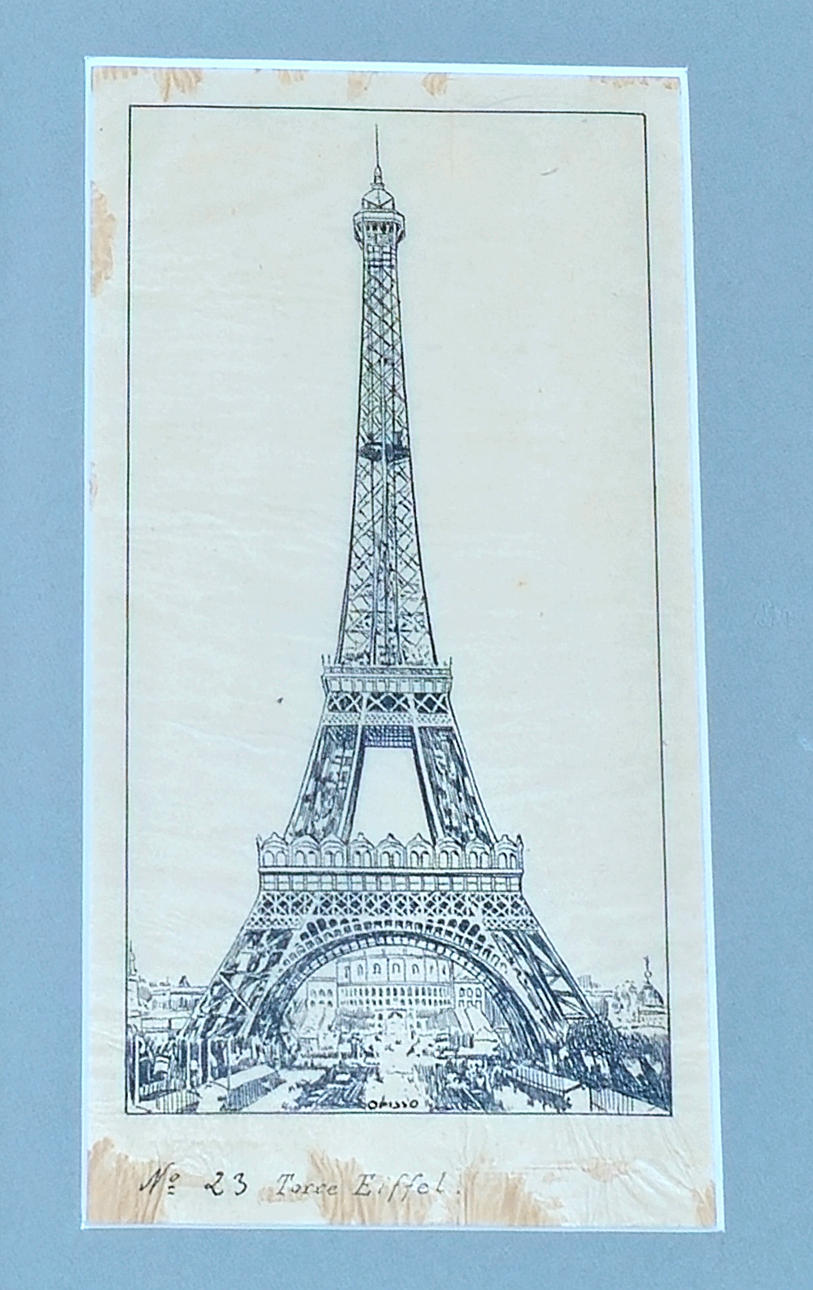 RICARD OPISSO. Ink drawing for illustration “Eiffel Tower”.