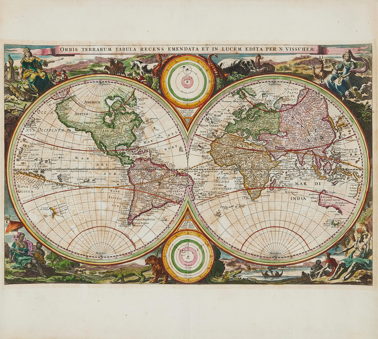 VISSCHER'S WORLD MAP, Orbis terrarum tabula, om 1663. Books, Maps ...