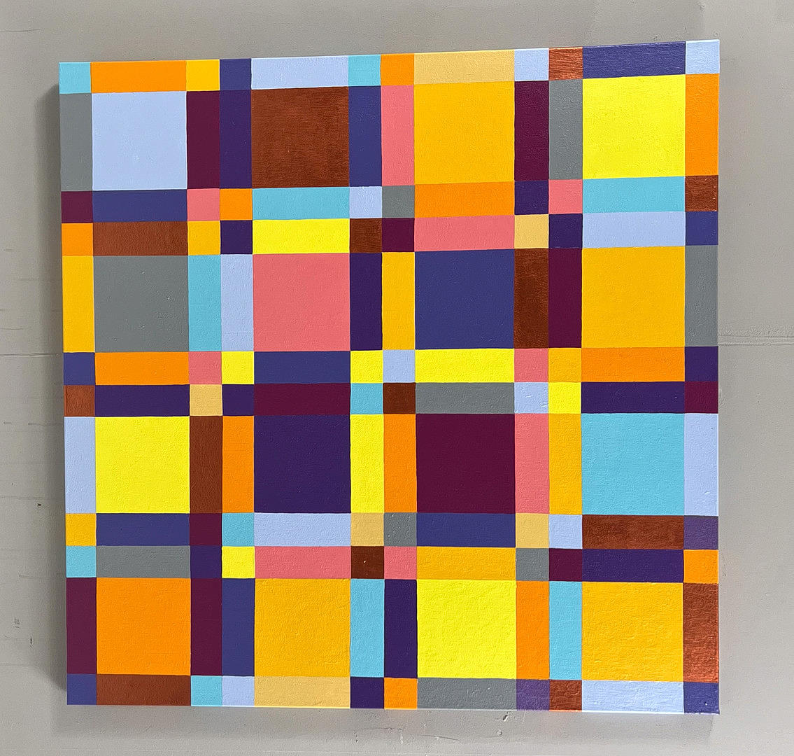 Lena László, acrylic on canvas, 'Exactly 144 different squares'.