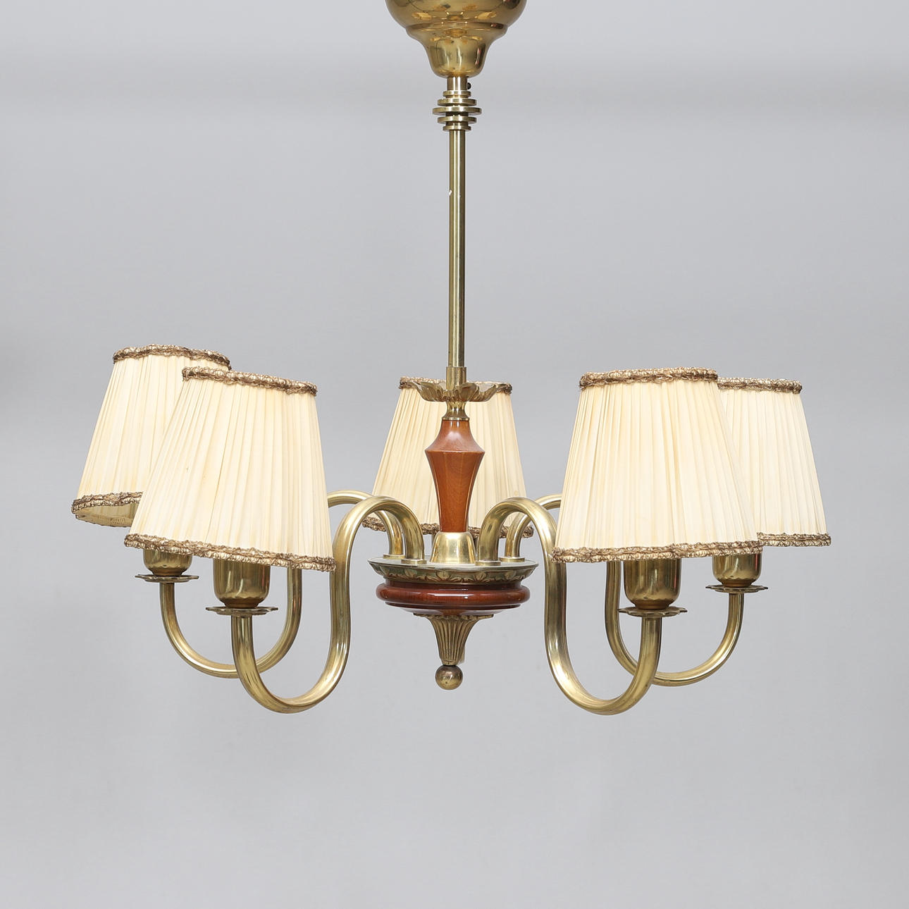 CEILING LAMP, brass/wood, 1940s/50s. Lighting & Lamps - Ceiling 