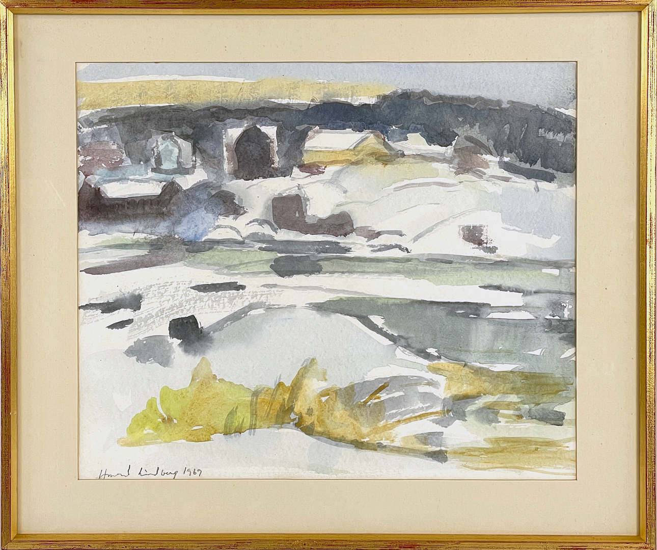 HARALD  LINDBERG. Watercolour, “Vinter Rumshamn”, signed and dated 1969.