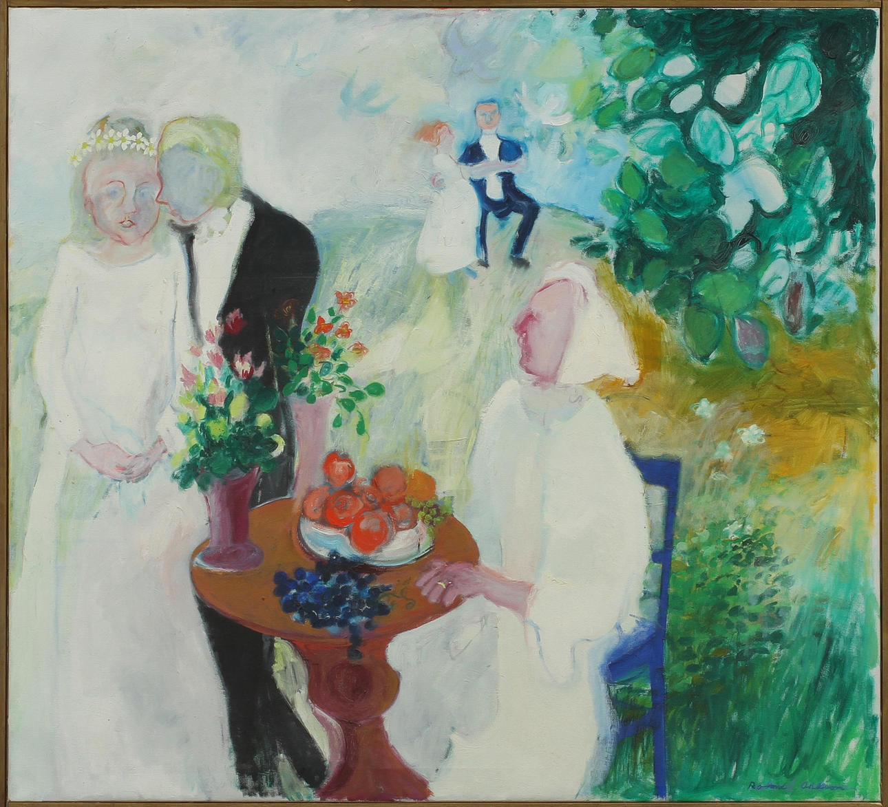 ROLAND OHLSSON. Bröllopsbild, olja på duk, signerad.