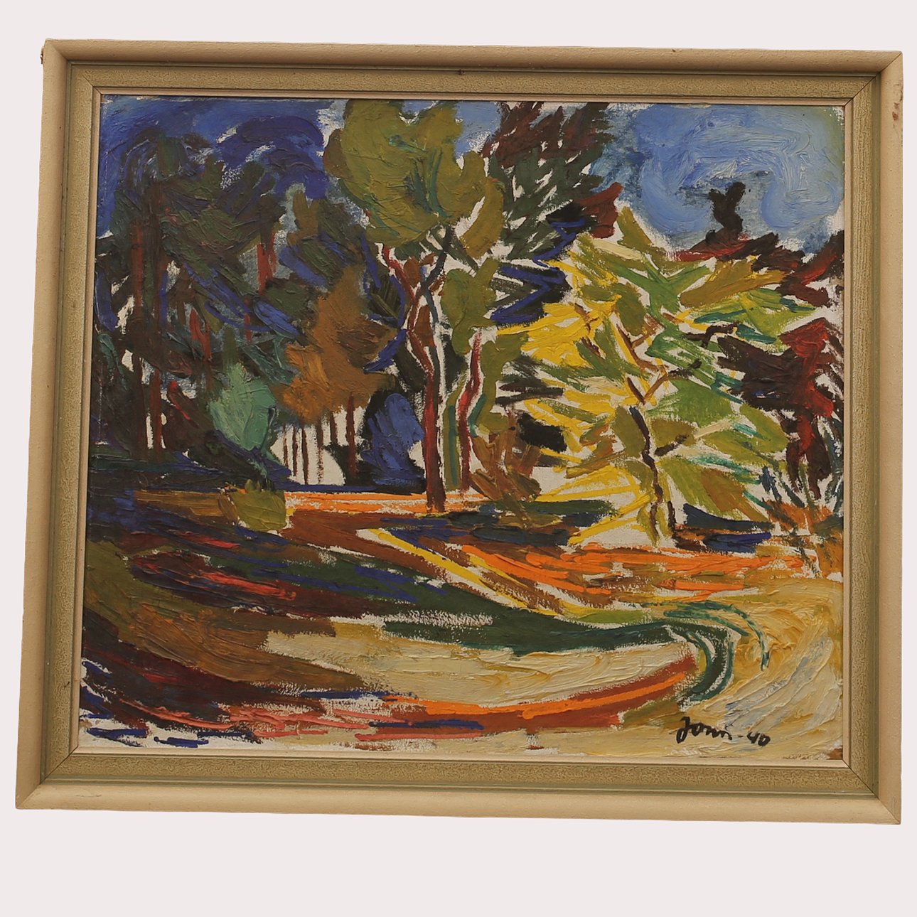 GUNNAR JONN. Oil on canvas, forest road, signed Jonn, dated -40.