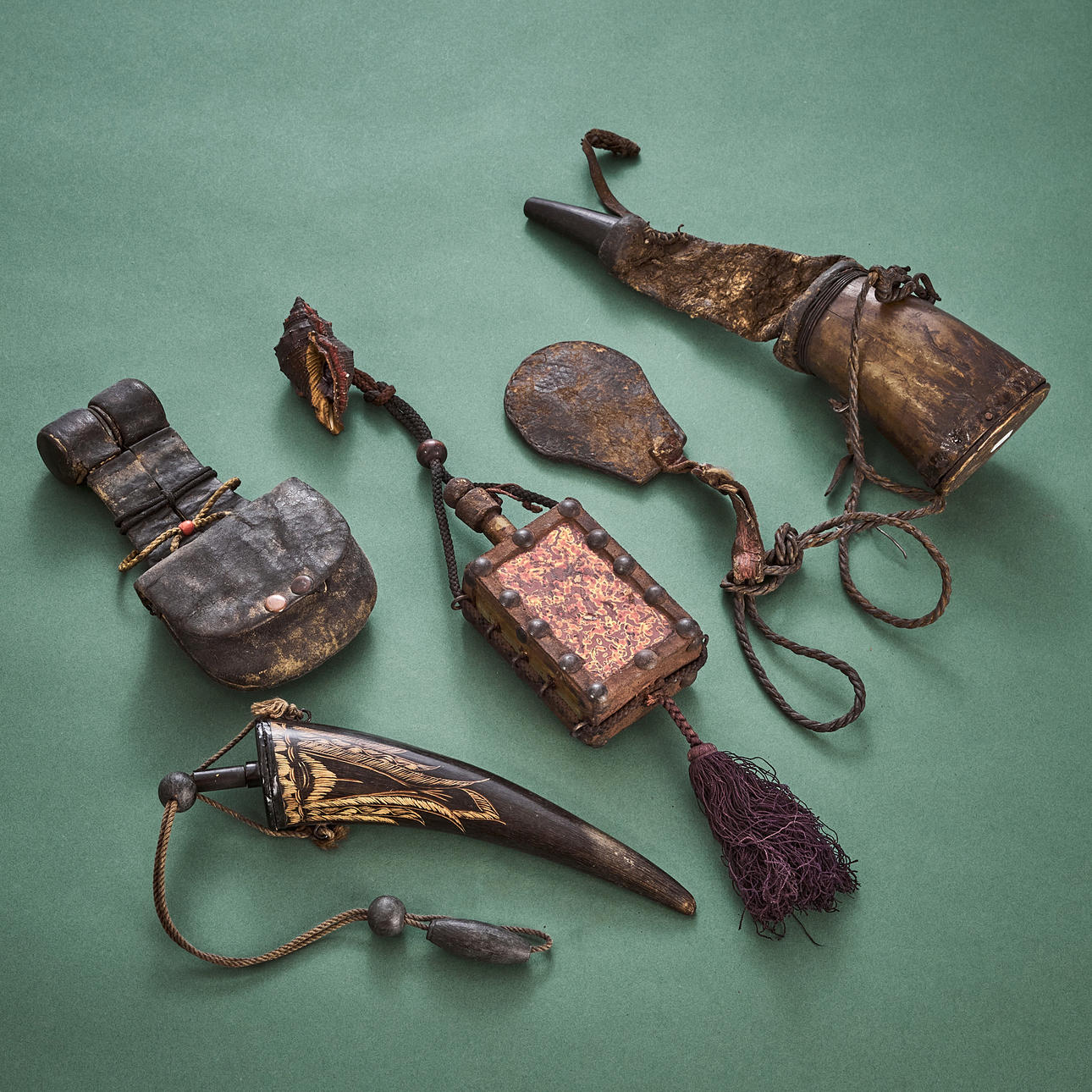 3 PCS POWDER BOTTLES, BAG, BALL BAG, Japanese, Edo. Weapons & Militaria ...