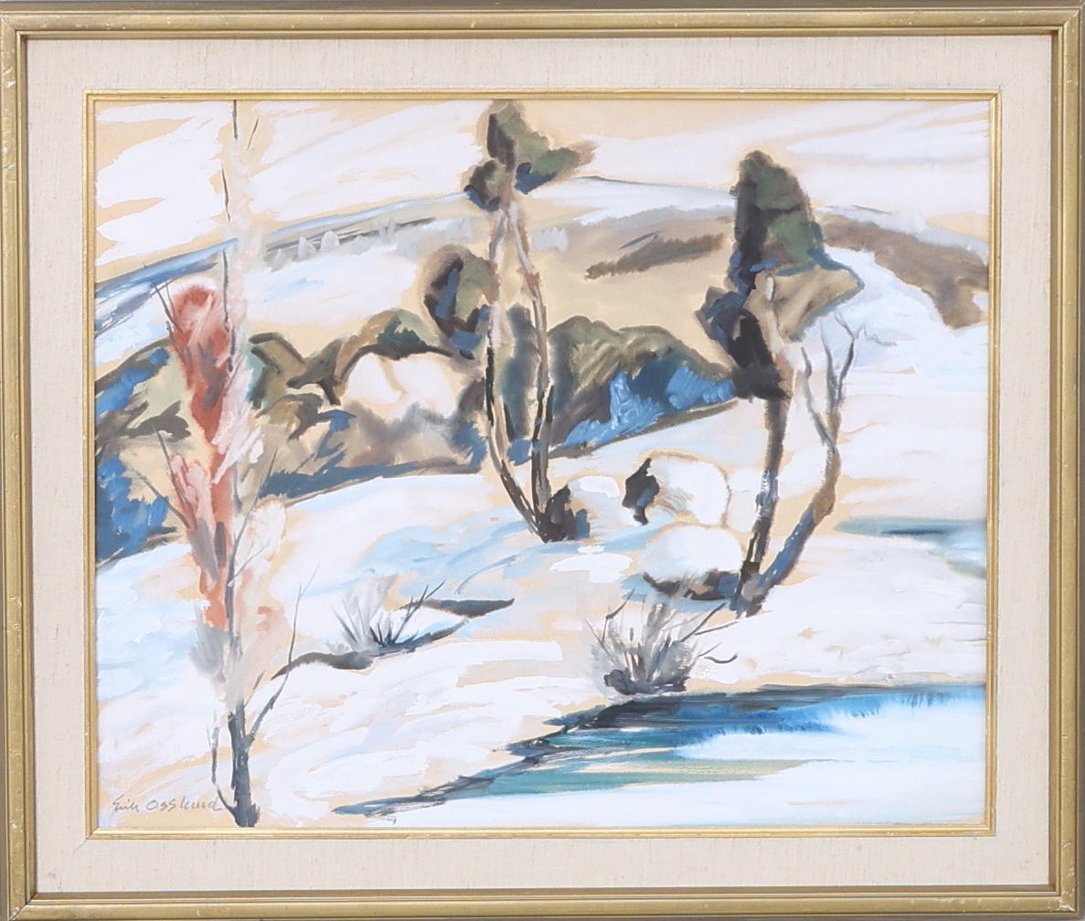 ERIK OSSLUND. "Vårvinter", board, mixed media/gouache, signed.