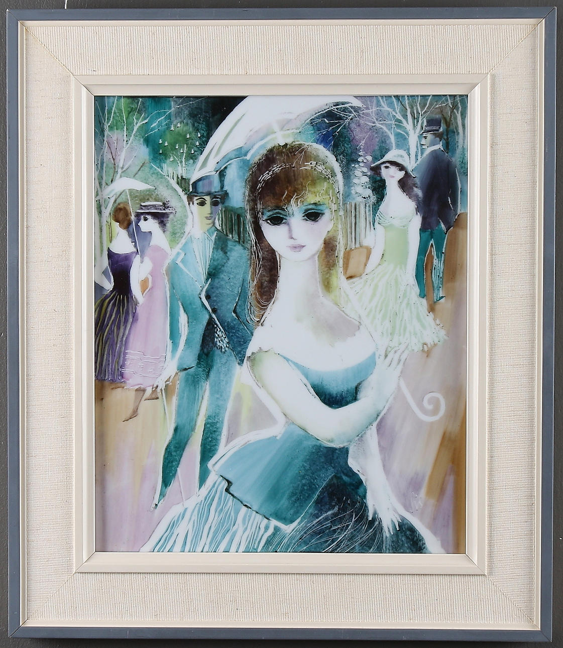 VÄGGPLACKETT, porslin, Kvinna på promenad, Lis Müller, Rosenthal. 1900-tal.