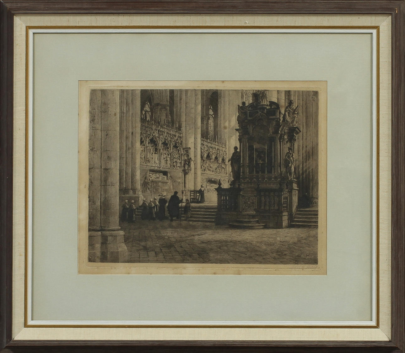 AXEL HERMAN HAIG. Kyrkointeriör, etsning, sign.