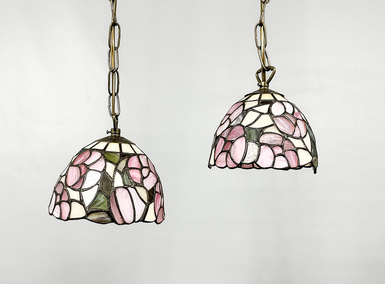 WINDOW LAMPS, A pair, Tiffany style, Stained glass, 20th century ...
