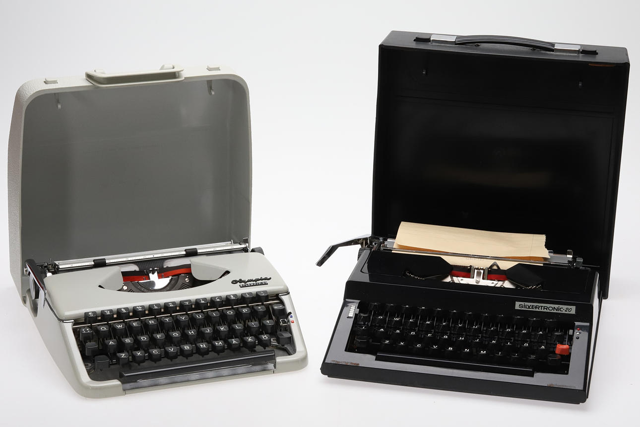 A set of two Olympia Silvertronic typewriters, later half of the 20th ...