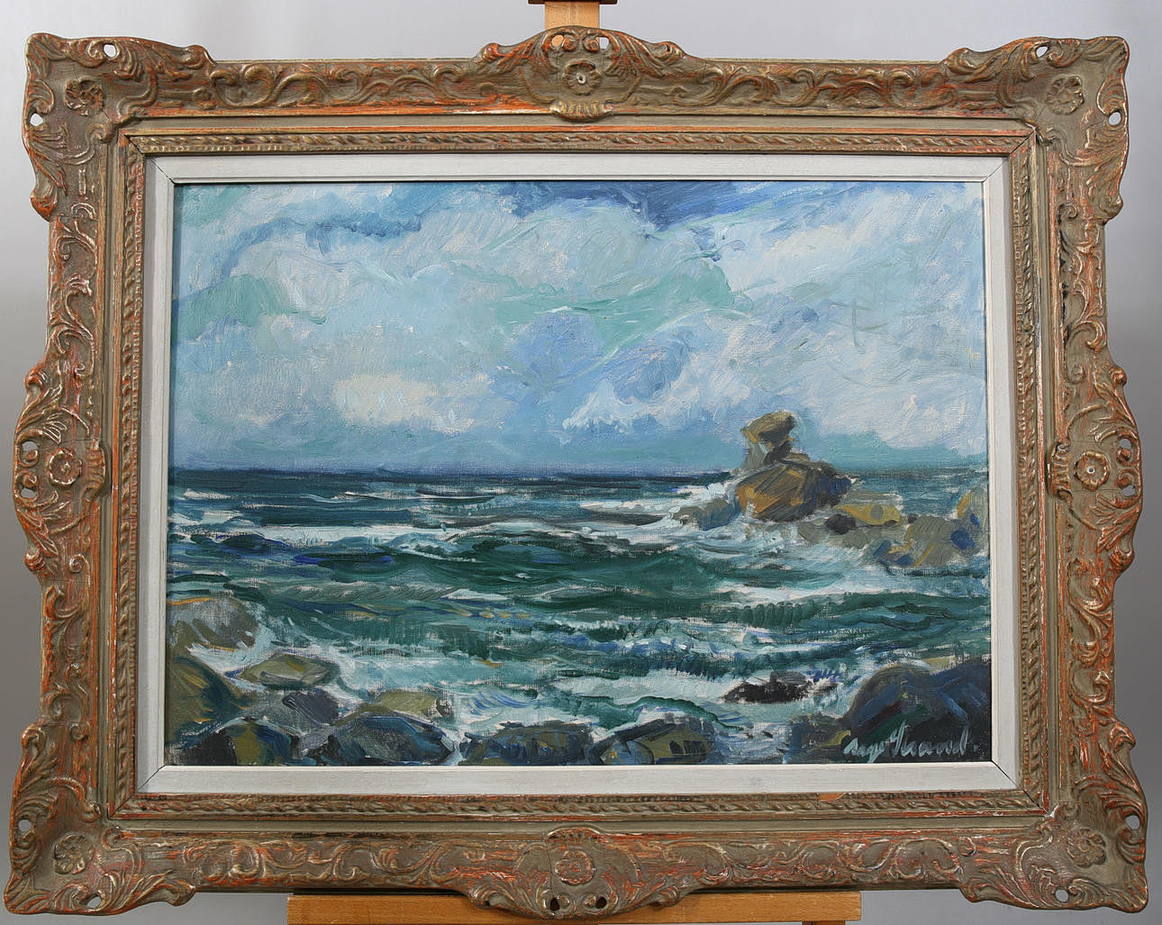 AAGE BEACH. Oil on canvas, Cliff coast, signed.
