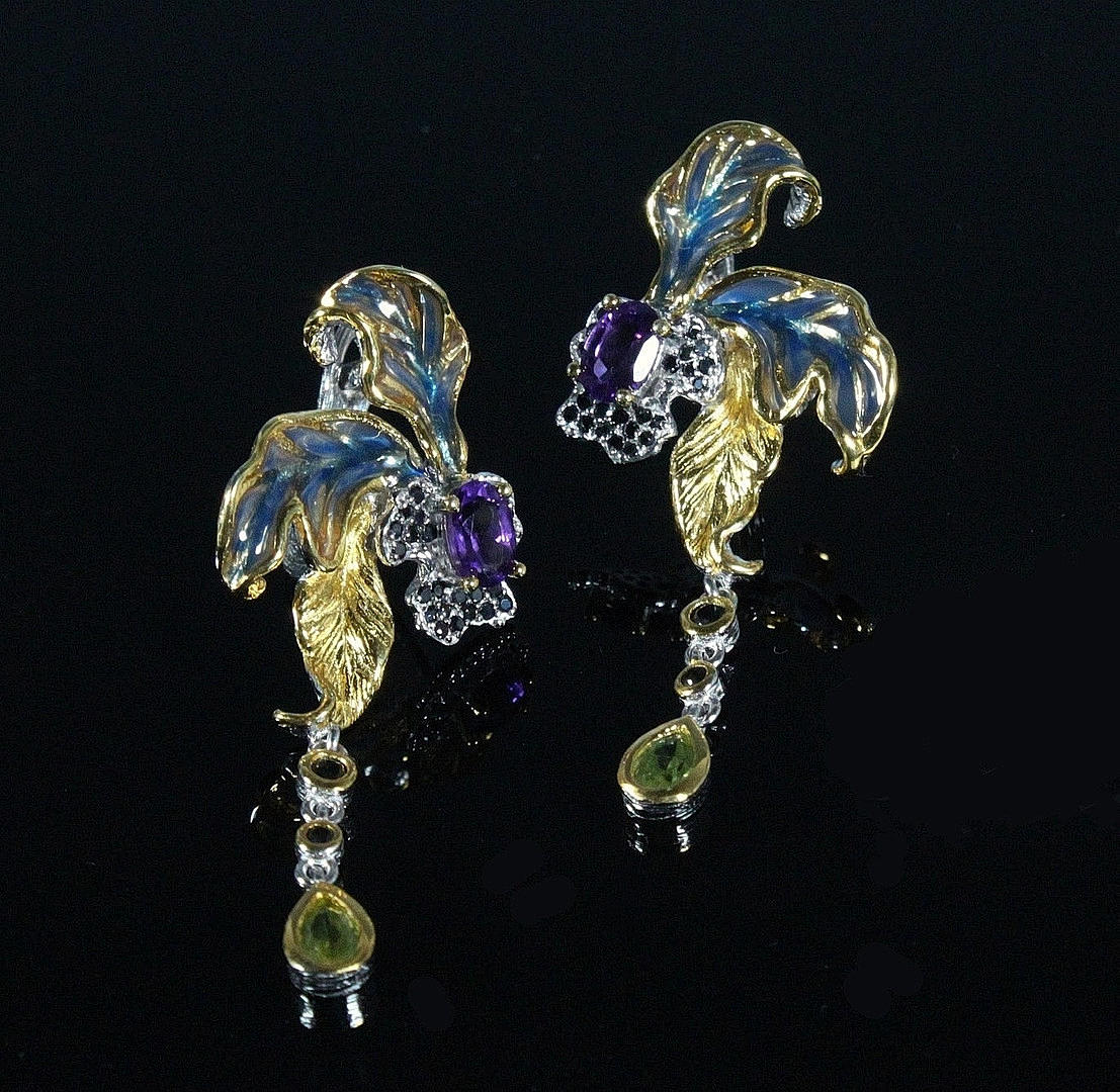 Orkidéformade örhängen, handgjorda, 925 silver.