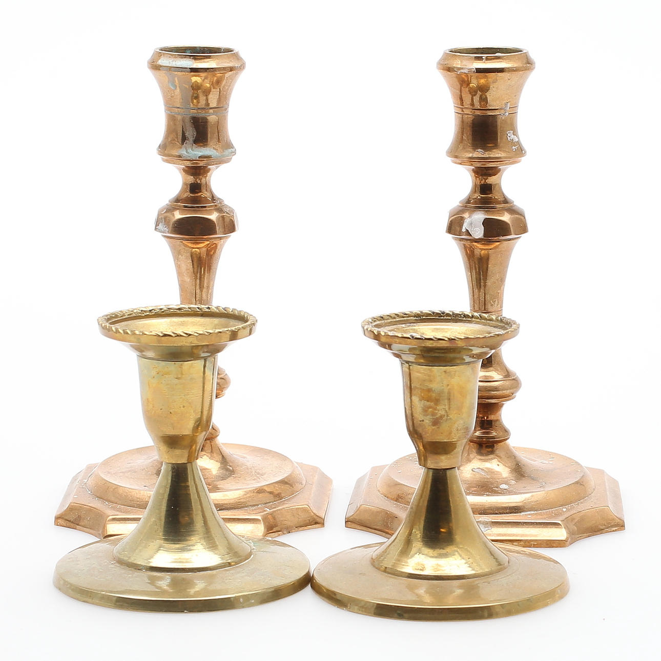 LJUSSTAKAR, 2 par, mässing/malm, 1900-tal.