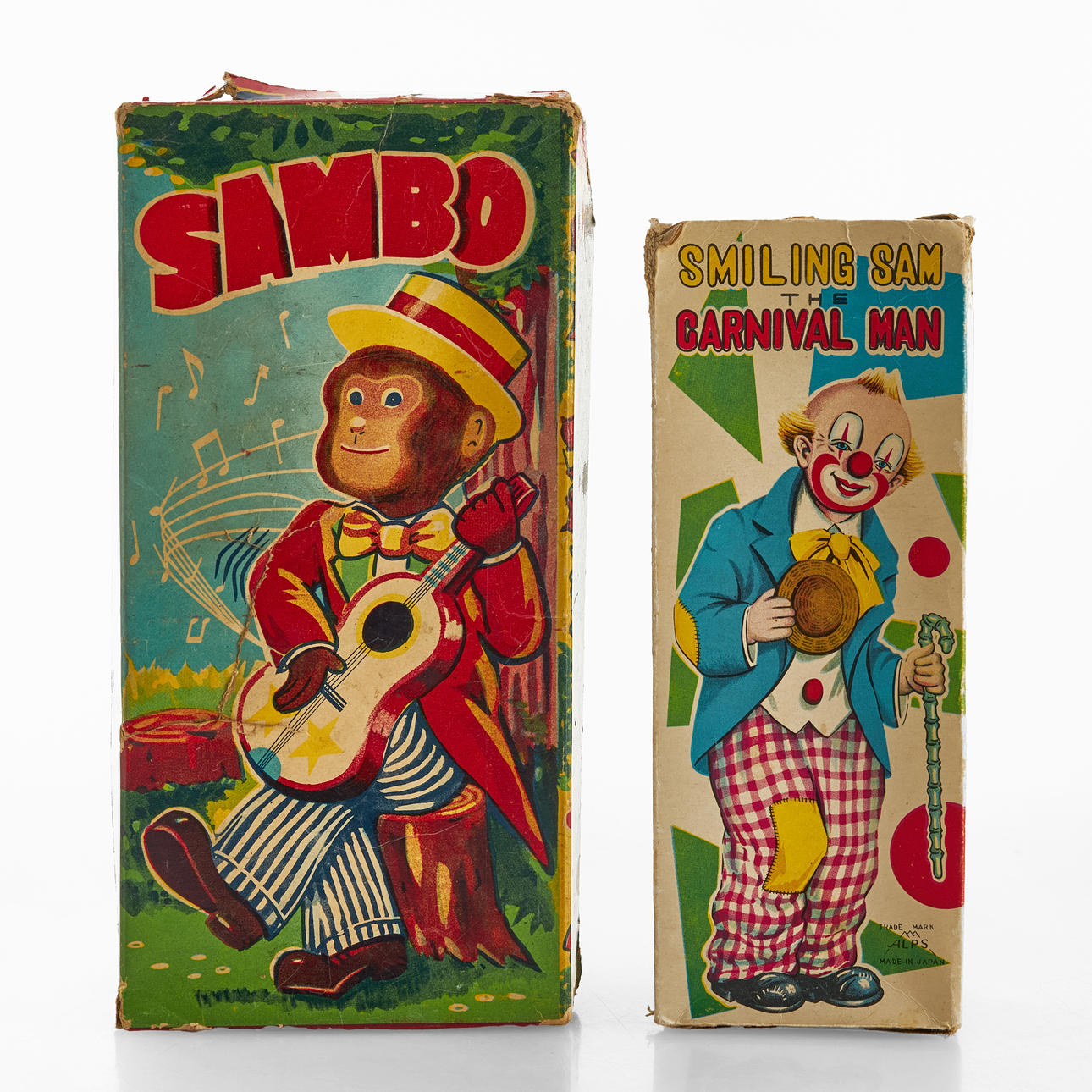 ALPS. Mechanical toys, 2 pcs, “Sambo” & “Smiling Sam”, Japan, clockwork ...