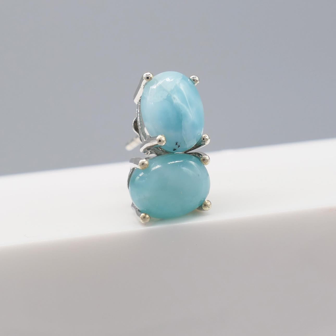LARIMAR GEMSTONE ear studs.
