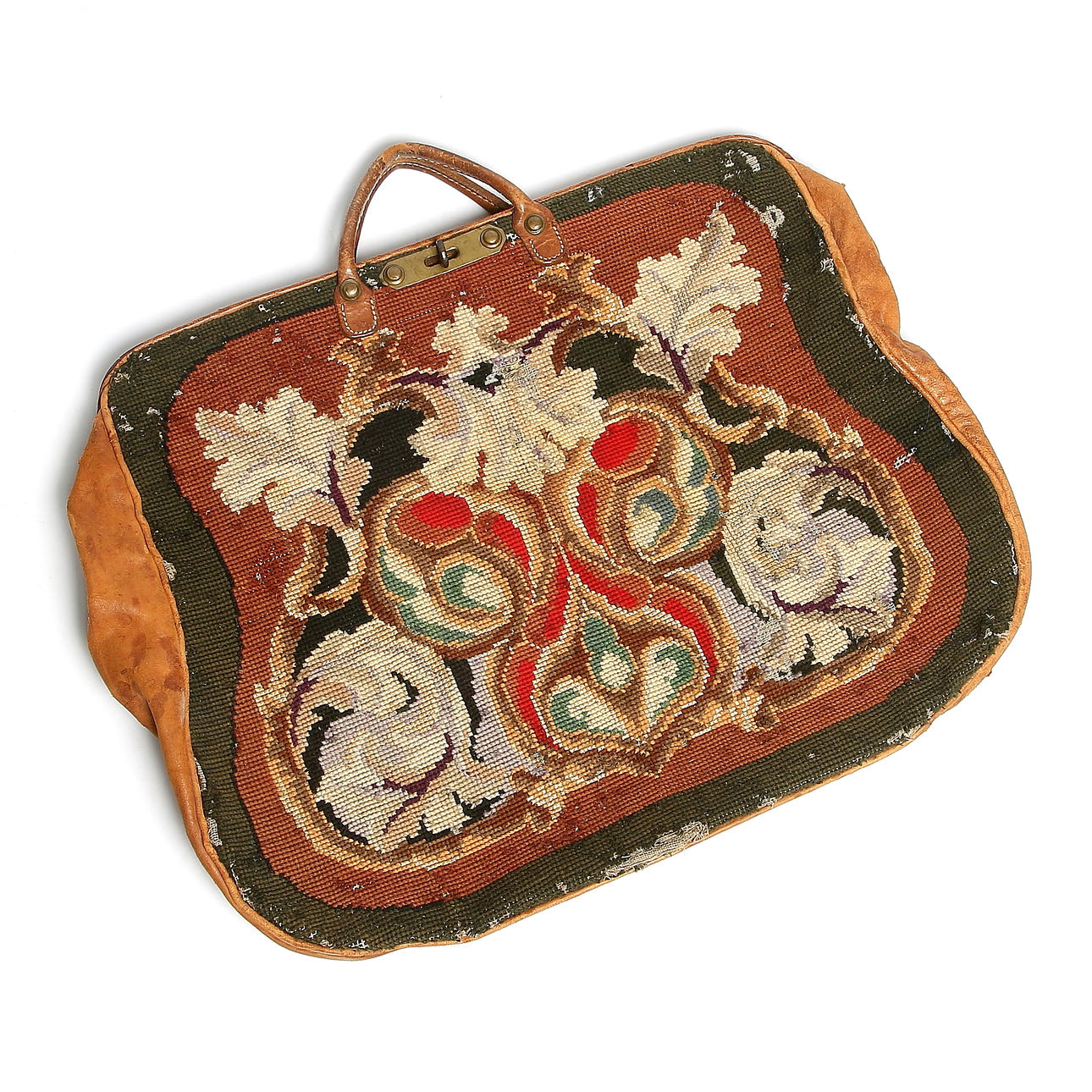 VÄSKA, läder med dekor i petit point, sekelskiftet 18/1900.