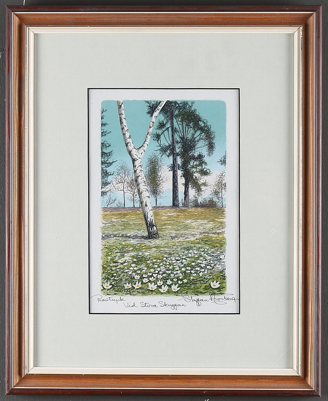 STAFFAN KRONBERG. "Vid stora skuggan", färglitografi, signerad, provtryck.