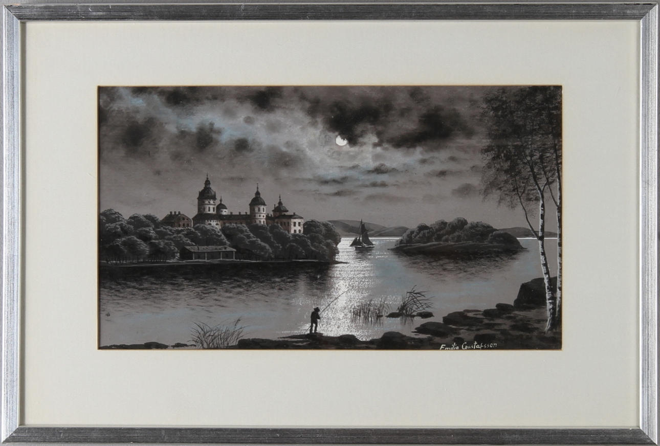 EMILIA GUSTAFSSON. Gripsholms Slott, blandteknik, signerad.