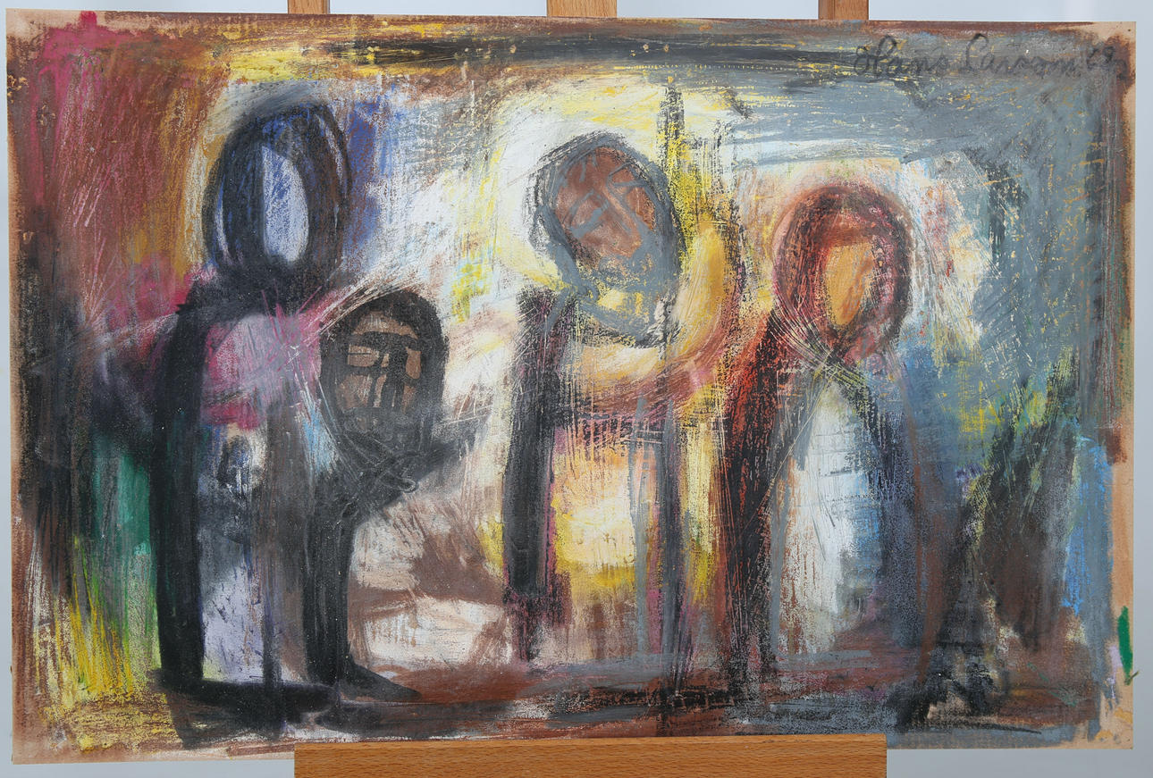 HANS LARSSON. Blandteknik, Bibliskt motiv, signerad, daterad -62.