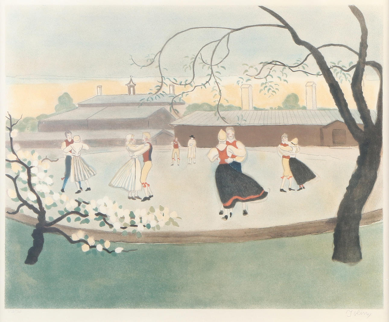 EINAR JOLIN. Lithography, 238/360. Folk dance. Signed.