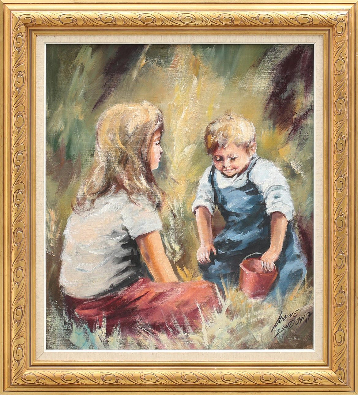IRENE LUNDQVIST. Lekande barn, olja på duk signerad Irene Lundqvist.