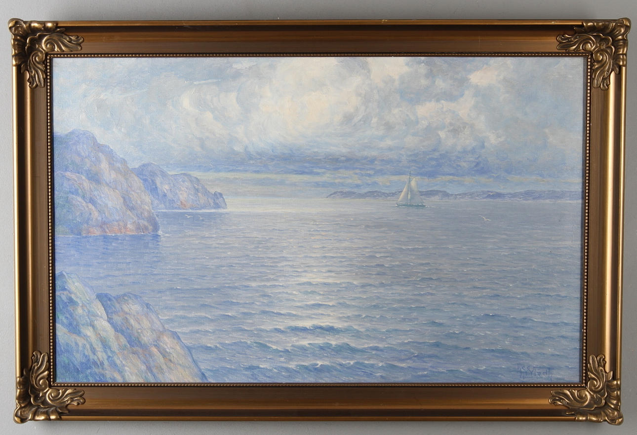 LEONARD WIEDH. Kustmotiv med båt, olja på duk, signerad.