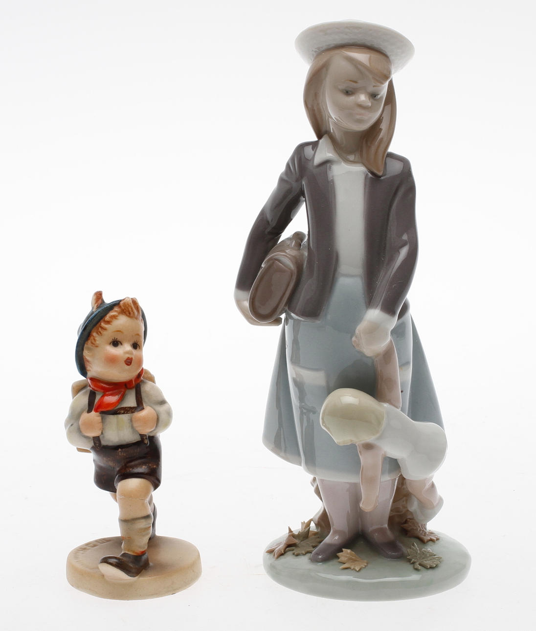 FIGURINER, 2 st, porslin, Hummel, Goebel samt Lladro, Spanien.