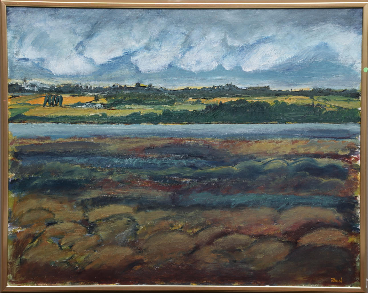 ALLAN HORSAK. "Från Vreta Kloster". Olja på duk, signerad och daterad a tergo 1973.