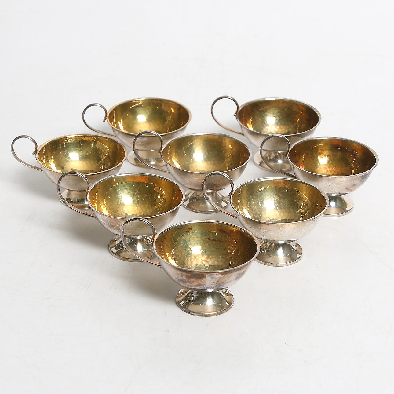 SUPKOPPAR, 8 st, silver, Ceson Guldvaru AB och Guldsmedsaktiebolag GAB, 1900-tal. Vikt 266 gram.