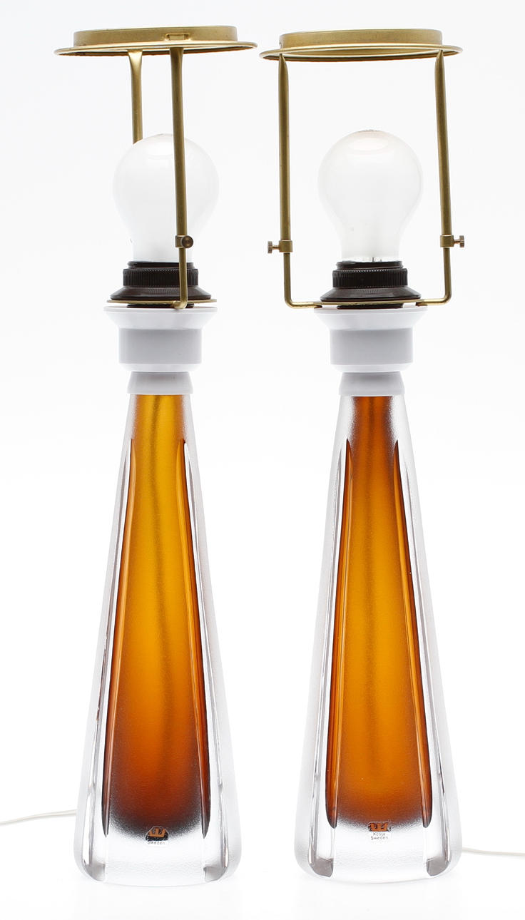 LAMPFÖTTER, ett par, glas, Kosta, sign.